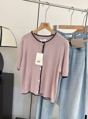 韩系 2025新款IMISS家圆领小香风设计气质休闲短袖针织开衫女