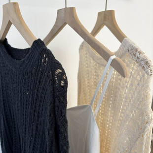 @十三行高货！韩系慵懒镂空设计2025秋季新款百搭显瘦长袖针织衫