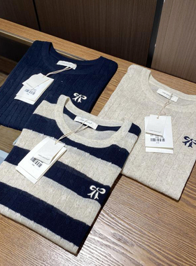 韩系 含26%莱赛尔天丝~2025新款IMISS蝴蝶结设计刺绣麻花针织上衣