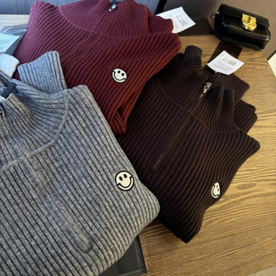 十三行品质高货！2025秋冬新款韩系复古宽松百搭半高领拉链毛衣女