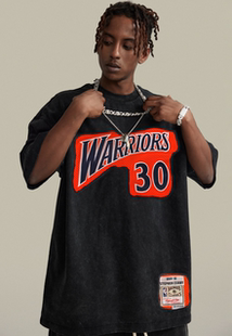 库里remake短袖男勇士队城市版30号美式篮球运动球衣宽松t恤