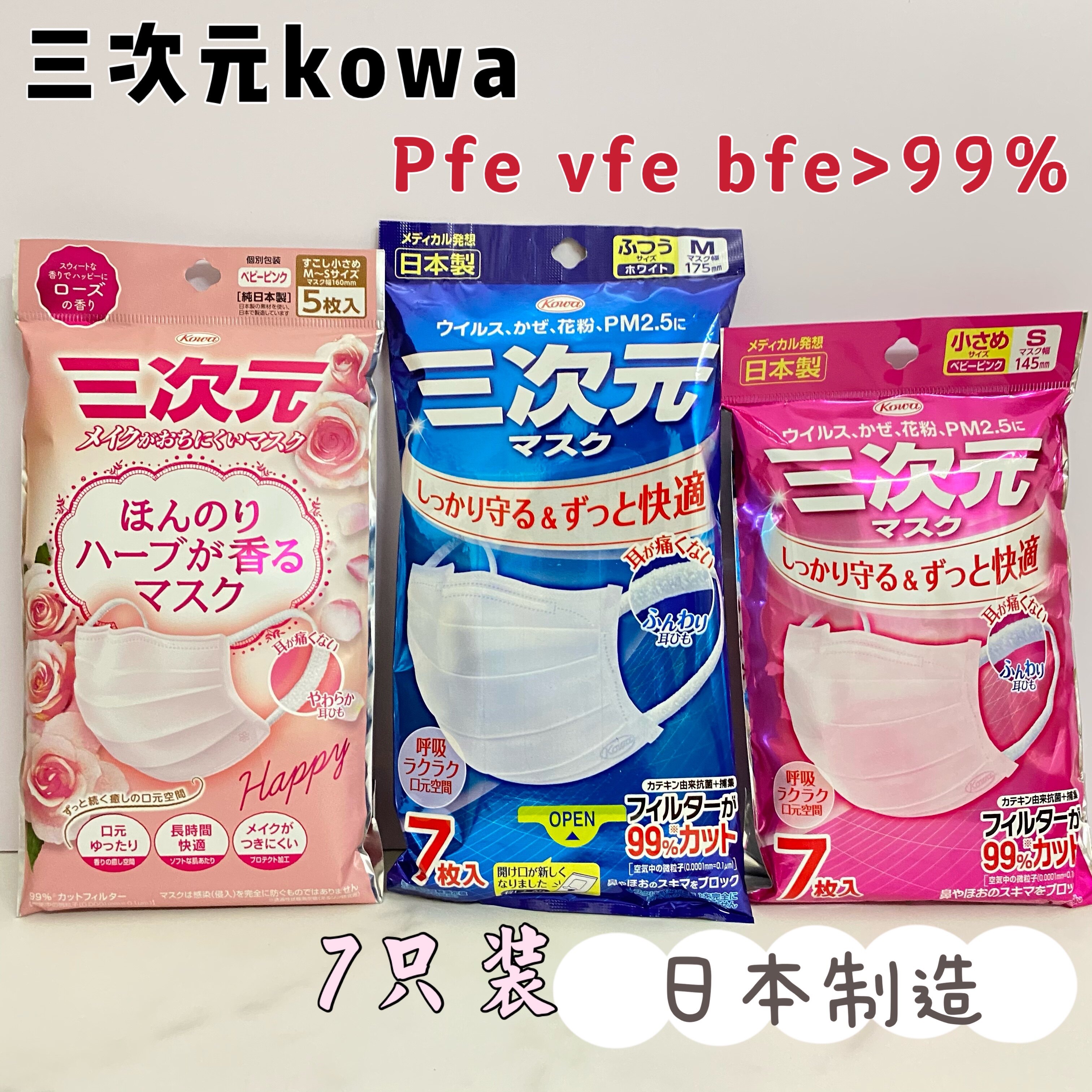 日本三次元kowa日本制高机能高密着防霾防飞沫柔软透气冬季口罩
