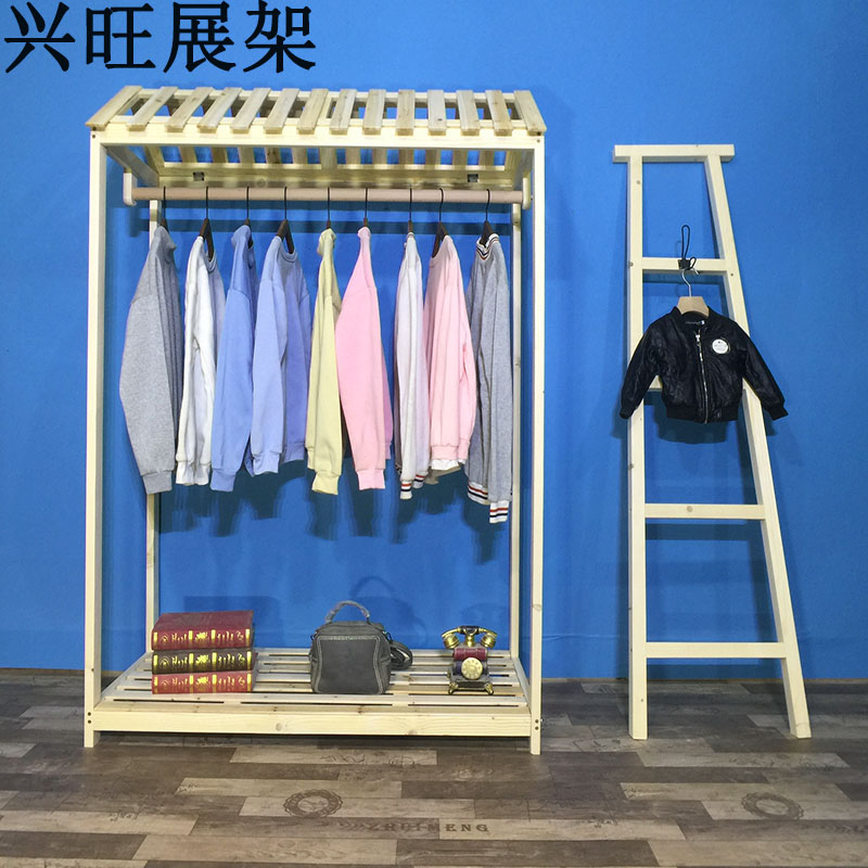 服装店男女童装货架衣帽展示架落地式创意实木质房子挂衣架陈列架