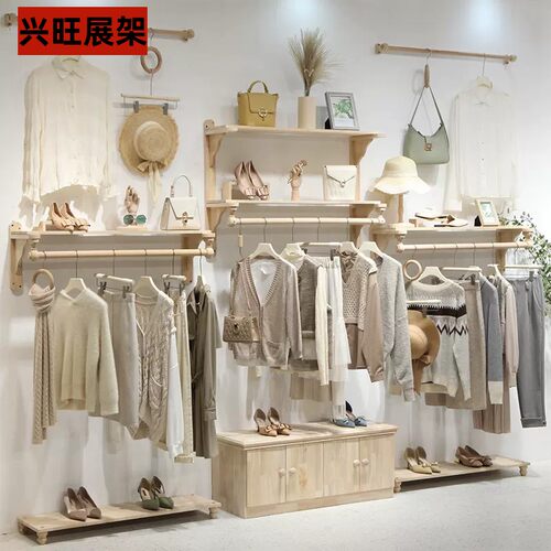 兴旺女装店复古做旧木质挂衣架