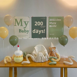 ins风满月百天周岁生日定制海报横幅背景简约风气球装扮布置用品