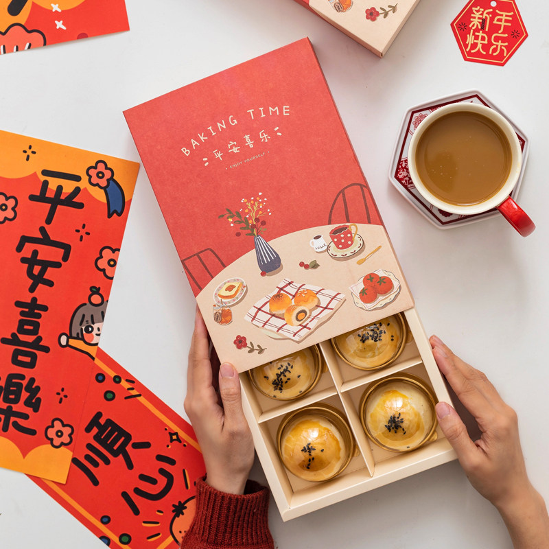 新款饼干包装盒子烘焙常温曲奇太妃糖果6粒蛋黄酥玛德琳新年手提