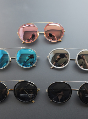 美单跨境女子质感圆框墨镜遮阳镜复古太阳镜防晒防紫外线造型眼镜