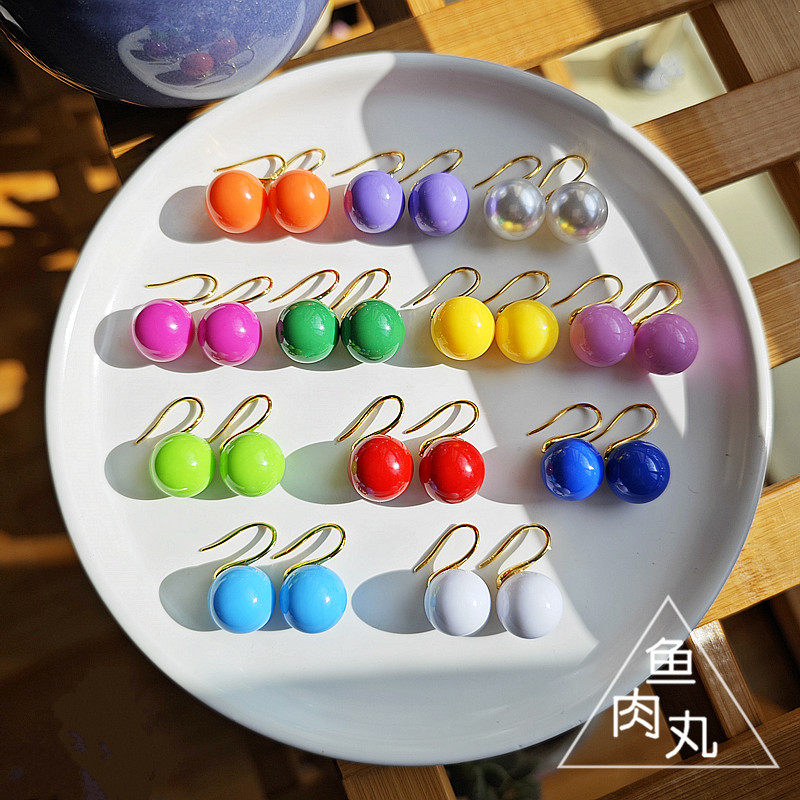 多巴胺马卡龙糖果色圆球圆珠耳钩