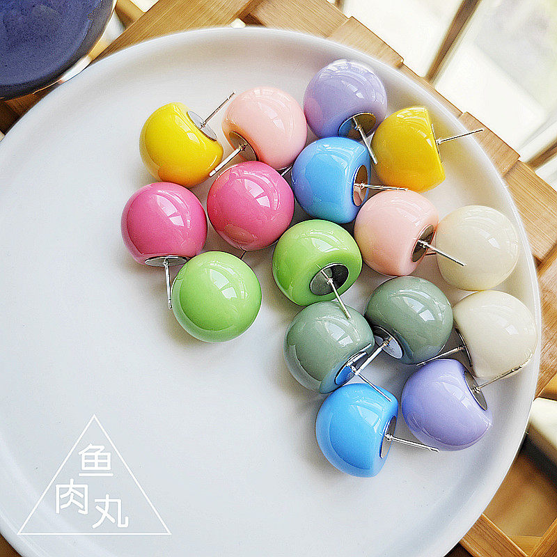 银针马卡龙多巴胺彩色大圆珠耳钉
