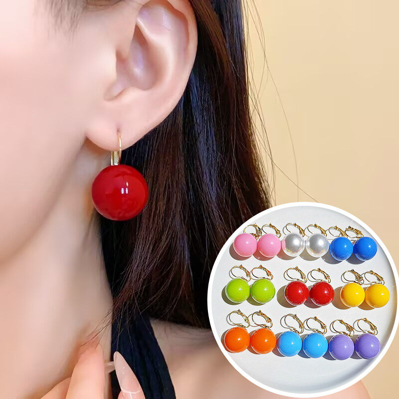 多巴胺彩色糖果色18mm甜美可爱时尚简约圆珠球球耳钩耳坠耳环耳扣
