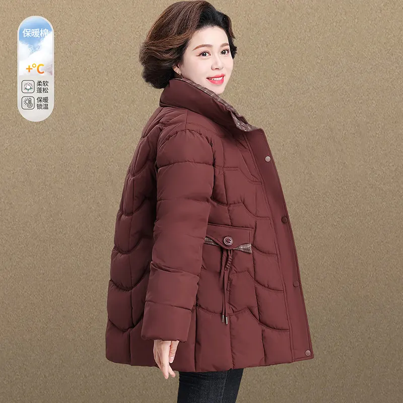 中老年女加厚保暖中长款棉服显瘦