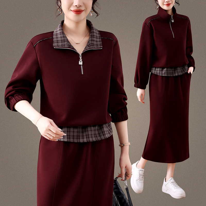 2026新款女士休闲运动套装冬季半拉链卫衣裙子时尚洋气两件套