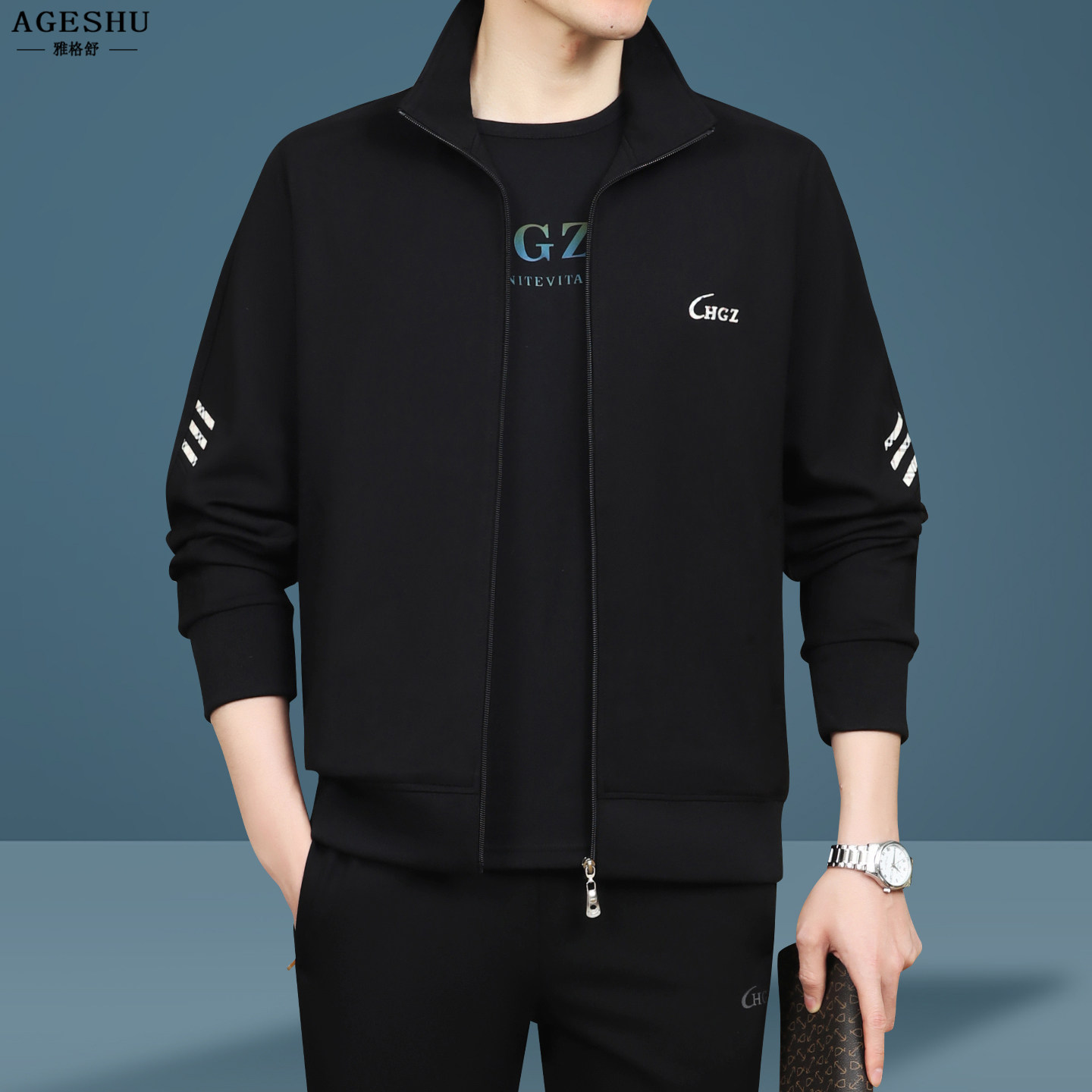 中老年男士运动套装春秋季2026新款爸爸休闲男装高级感穿搭一整套