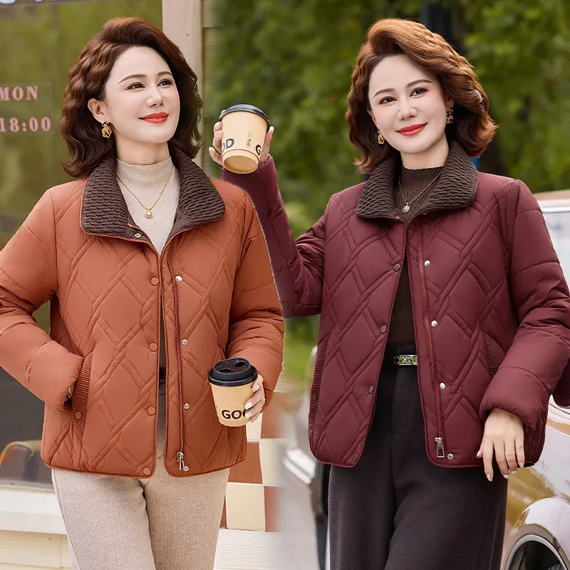 冬季中老年菱格加绒加厚棉服