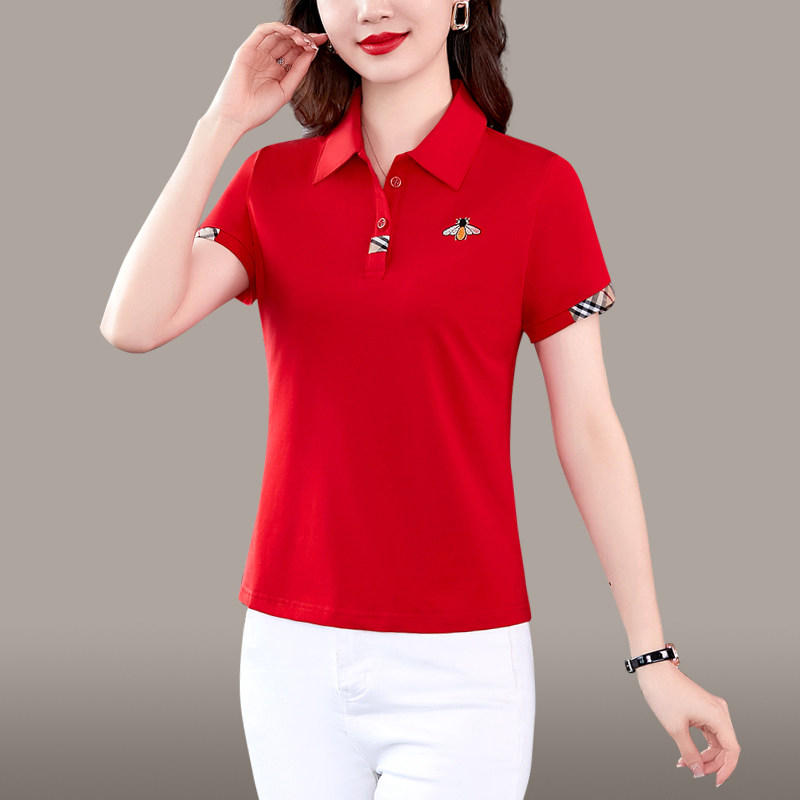 纯棉短袖t恤女夏装2026新款时尚韩版polo衫妈妈运动休闲上衣薄款