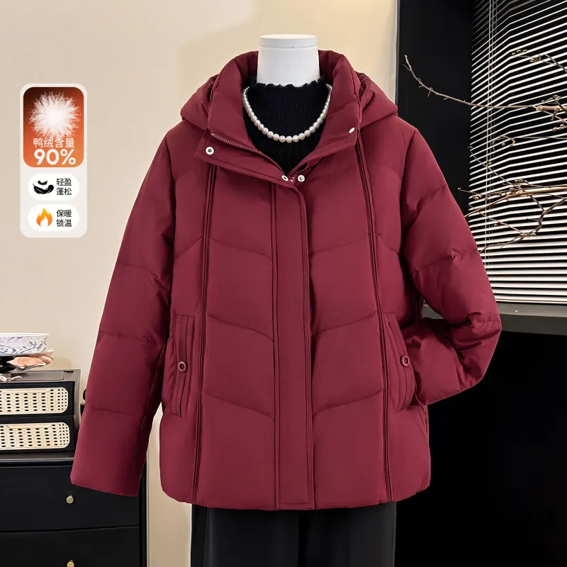 冬新款中老年连帽90绒羽绒服