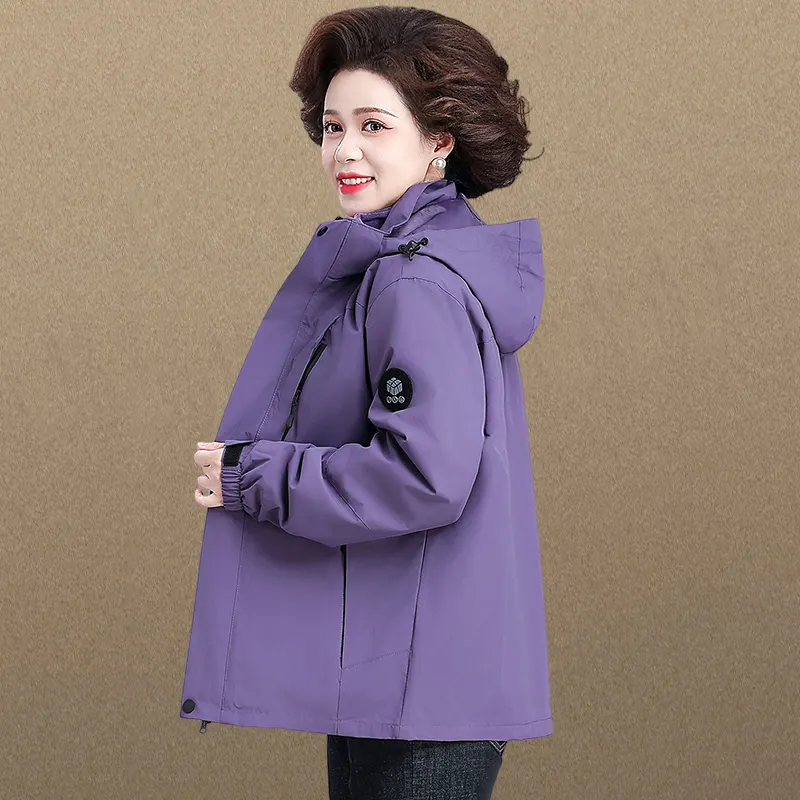 中老年女加厚连帽大码户外棉服
