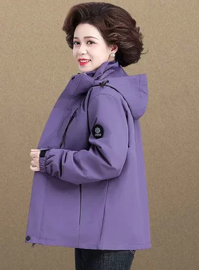 中老年女加厚连帽大码户外棉服