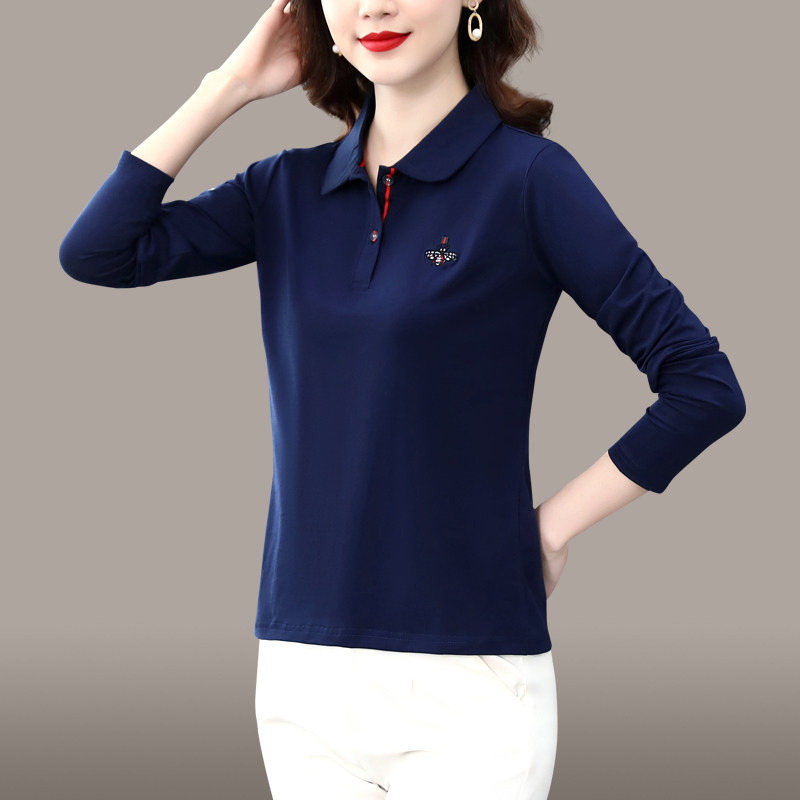 长袖t恤女春秋2026年新款宽松洋气polo衫中年妈妈春装休闲上衣薄