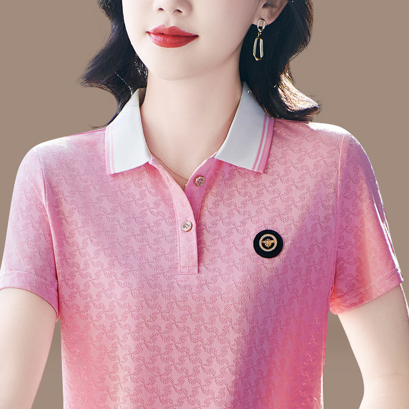 polo衫女夏季2026新款洋气女士翻领短袖t恤大码夏装冰丝体恤上衣