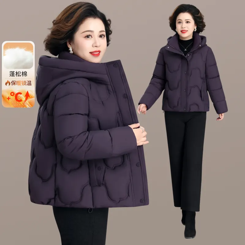 中老年妈妈洋气连帽加厚保暖棉服