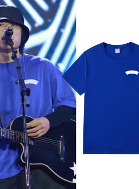 赵雷没有信号演唱会同款蓝色简约短袖T恤男女纯棉宽松衣服夏季潮