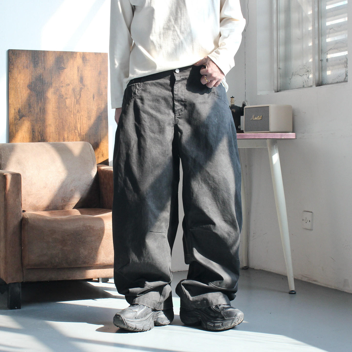 阿爆先生2026春款复古水洗宽松阔腿裤男肥腿休闲弯刀裤工装长裤潮,男装,休闲裤,淘宝优惠券,粉丝福利购,淘宝优惠卷