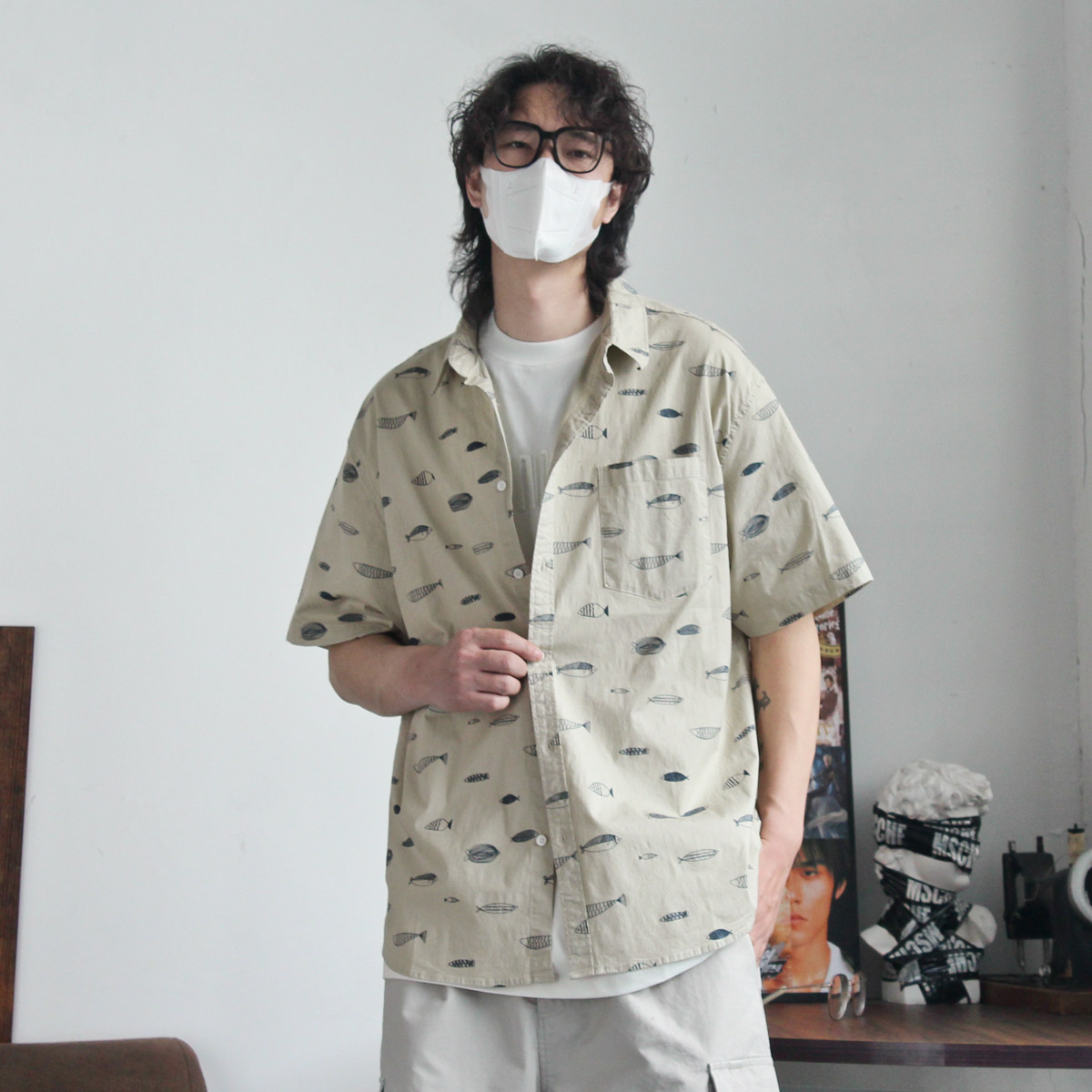 阿爆先生日系小清新夏季短袖衬衫男卡通印花学生衬衫宽松休闲衬衫,男装,衬衫,淘宝优惠券,粉丝福利购,淘宝优惠卷