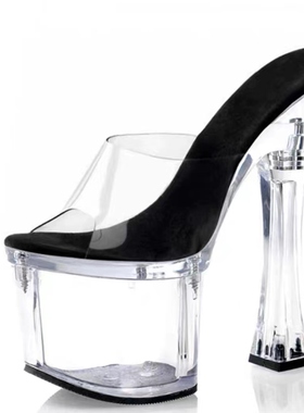 18厘米恨天高粗跟透明防水台性感高跟水晶公主凉拖鞋礼服拍照婚鞋