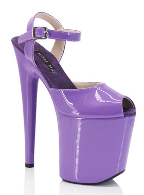 20厘米小鱼嘴超高跟钢管舞鞋欧美时尚漆皮紫色舞台走秀表演凉鞋