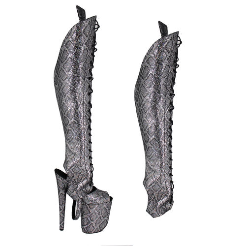 IDEAL MA 新款钢管舞高跟凉鞋靴筒套带护膝海绵女鞋蛇纹银定制款