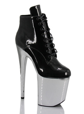 IDEAL MA 20CM超高跟钢管舞鞋短靴电镀镜面漆皮舞台厚底演出靴子