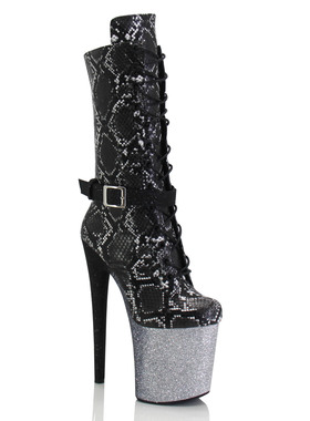 IDEAL MA 20厘米钢管舞高跟靴训练蛇纹黑色时尚欧洲T台走秀高跟鞋