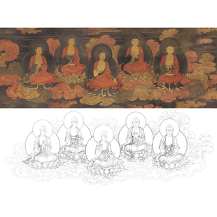 法海寺赴会东壁画五佛图稿白描底稿国画佛像画过稿练习打印稿工笔