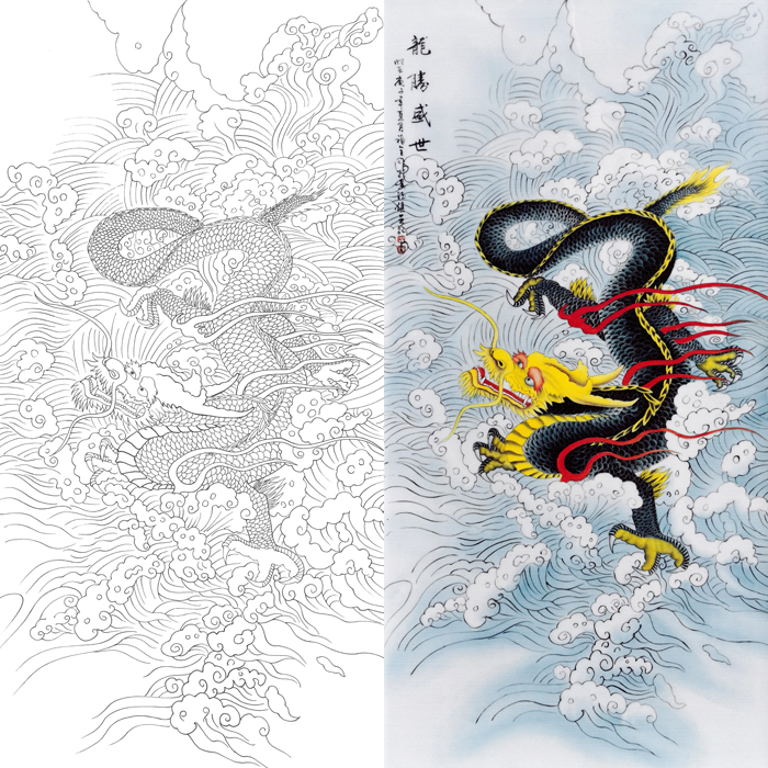 白描底稿工笔龙线描稿子