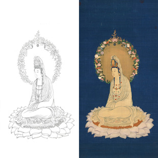 工笔画观音菩萨神仙佛像熟宣纸白描底稿印刷品可直接上色线练习稿