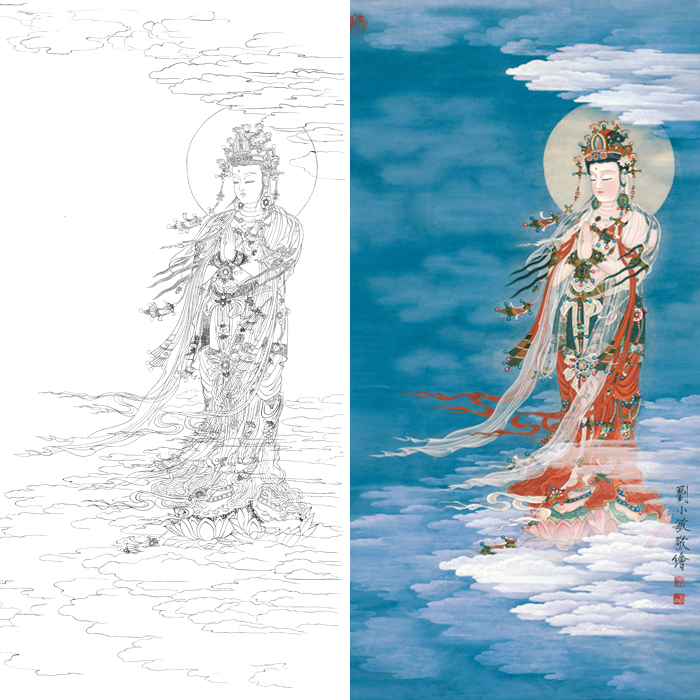 白描底稿工笔画观音画稿