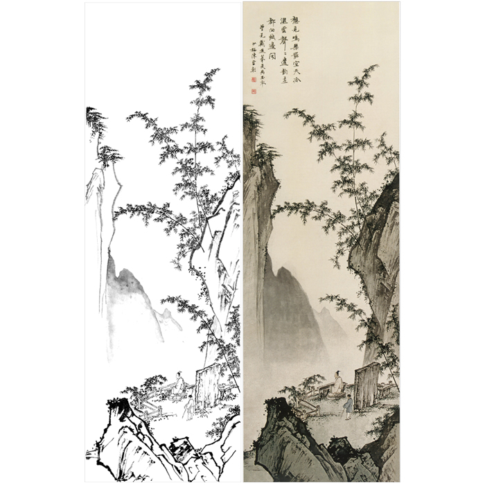 工笔画山水画条屏画白描底稿国画线描实物线描稿临摹勾线练习打印