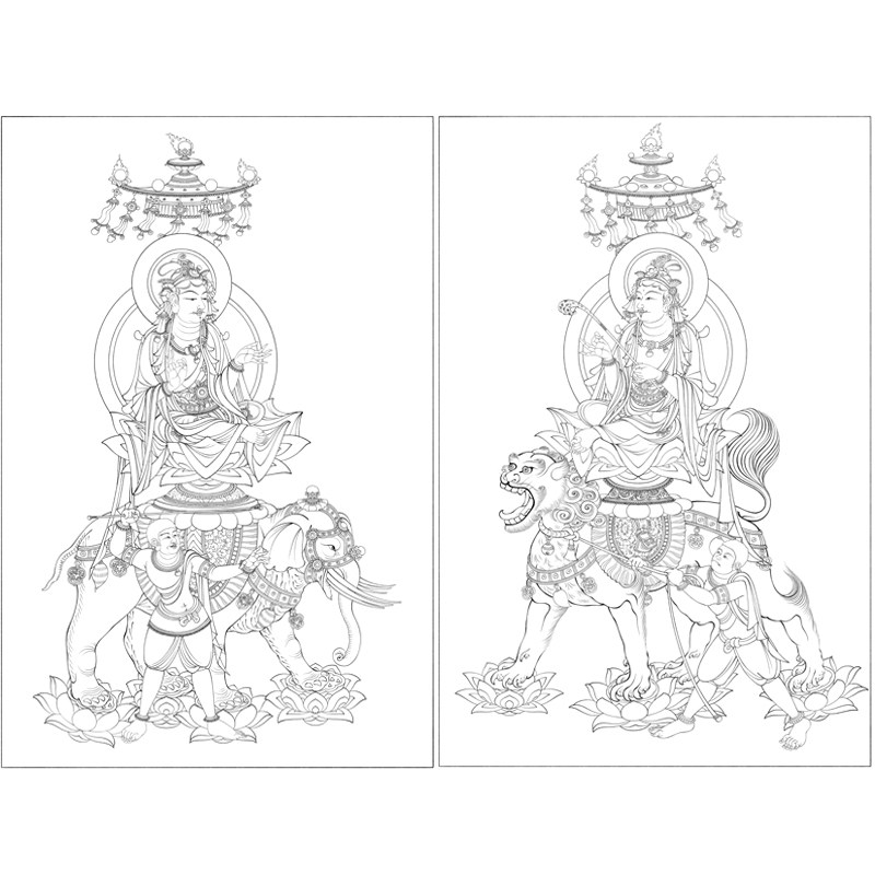 敦煌壁画工笔画文殊菩萨普贤菩萨佛像白描底稿高清线稿打印画稿子,家居饰品,国画,淘宝优惠券,粉丝福利购,淘宝优惠卷