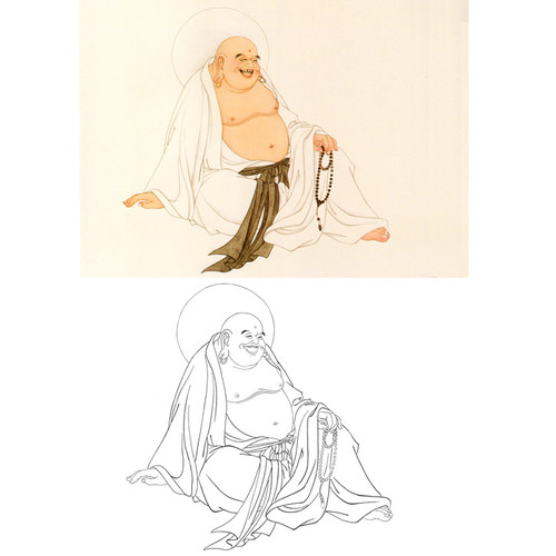 白描底稿工笔弥勒佛大肚佛