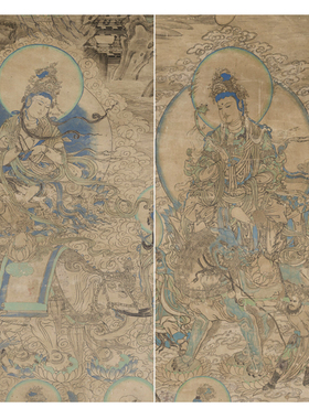 工笔画敦煌壁画文殊普贤佛像人物打印白描底稿高清大图勾线打印稿