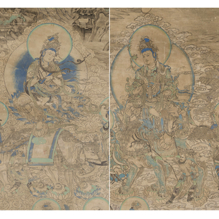 工笔画敦煌壁画文殊普贤佛像人物打印白描底稿高清大图勾线打印稿