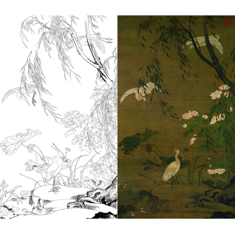 吕纪花鸟工笔秋鹭芙蓉图画