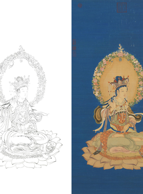 工笔画文殊观音人像白描底稿国画线描稿子临摹勾线练习打印稿画稿