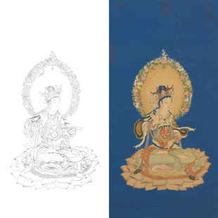 工笔画文殊观音人像白描底稿国画线描稿子临摹勾线练习打印稿画稿
