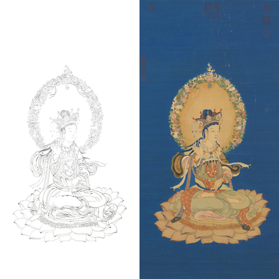 白描底稿工笔画观音线描