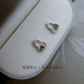 天然A货翡翠小葫芦耳钉通体925纯银镶锆石精致小巧福禄耳饰 茑居