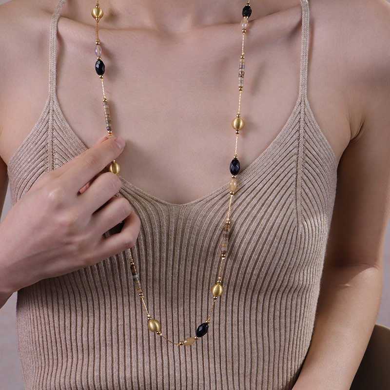 中古美拉德氛围感焦糖色天然7A项链