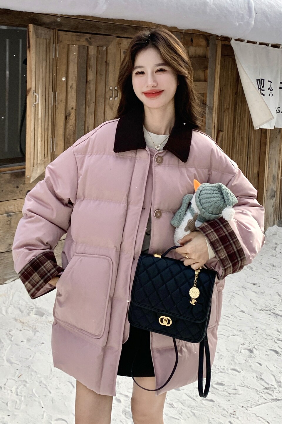 现货主推款！90白鸭绒粉撞色中长款羽绒服B260-5366-P365K498,女装羽绒服,芭图娜