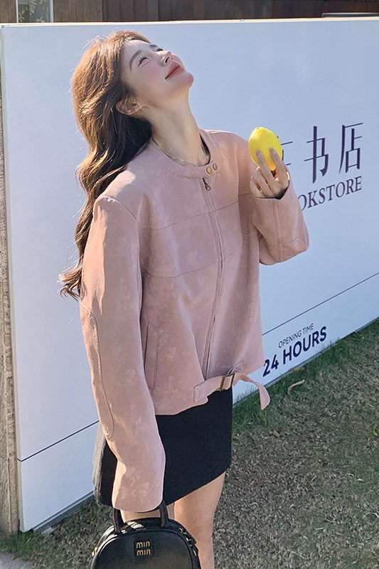 大货已出！25春新款裸粉色皮衣短外套260-5032-P145K218,女装皮衣,芭图娜